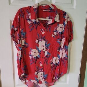 SO Red and Blue Floral Button-Down  Hawaiian Print Shirt